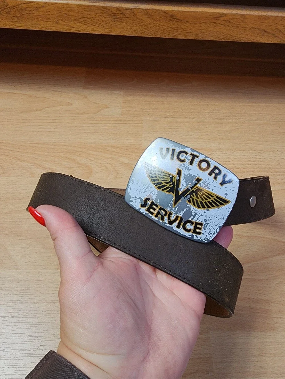 Victory Service Motorcycle Belt Buckle Leather Garage Biker Mechanic Retro 90s M